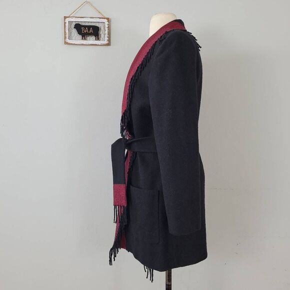 Vintage Worth 100% Camel Hair Fringed Jacket & Wrap Skirt Set Sz 8/10 Black USA - Picture 5 of 10